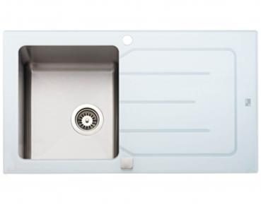 Küchenspüle Edelstahl / Glasablage Perlweiss