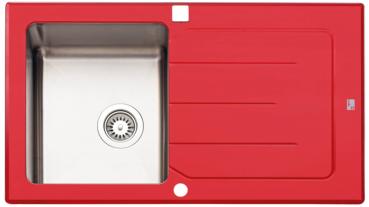 Küchenspüle Edelstahl / Glasablage Feuerrot