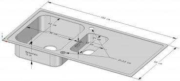Preview: Edelstahl Beckenspüle 1,5 100x50cm