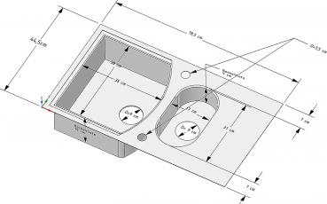 Preview: Edelstahl Beckenspüle 1,5 74x44cm