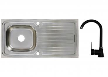 Keton Edelstahl Einbauspüle 100x50 & Blacky Armatur Farbe schwarz