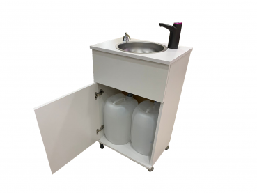 Preview: Mobiles Handwaschbecken Bigwhite mit Seifenspender Batterie betriebener Wasserhahn Weiß