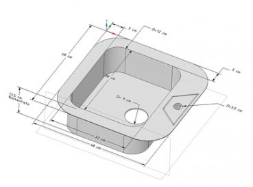 Preview: Edelstahl 1 Beckenspüle 48x48cm