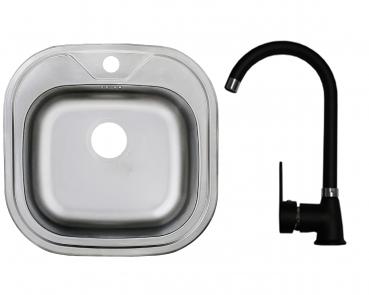 Keton Edelstahl Einbauspüle 48 x 48 Becken & Blacky Armatur Farbe schwarz