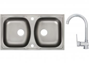 Keton Edelstahl Einbauspüle 78 x 44 cm 2 Becken & Ruby Armatur