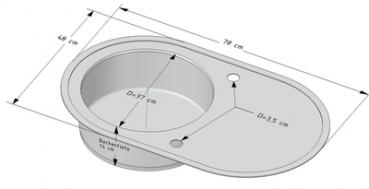 Preview: Edelstahl 1 Beckenspüle 78x48cm Oval