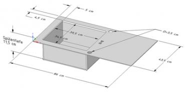 Preview: Edelstahl 1 Beckenspüle 86x43,5cm