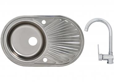 Keton Edelstahl Einbauspüle 78 x 48 cm Oval & Ruby Armatur