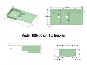 Preview: Granitspüle Kubai - 100x50cm Schwarz 1,5 Becken (B-Ware)