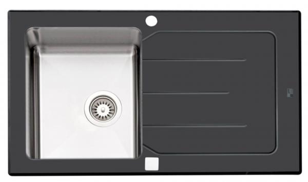 Küchenspüle Edelstahl / Glasablage Anthrazit