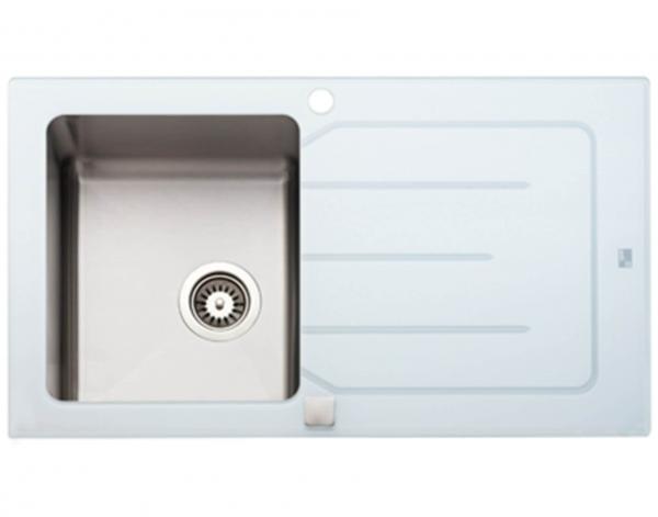 Küchenspüle Edelstahl / Glasablage Perlweiss