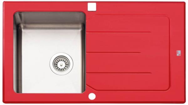 Küchenspüle Edelstahl / Glasablage Feuerrot