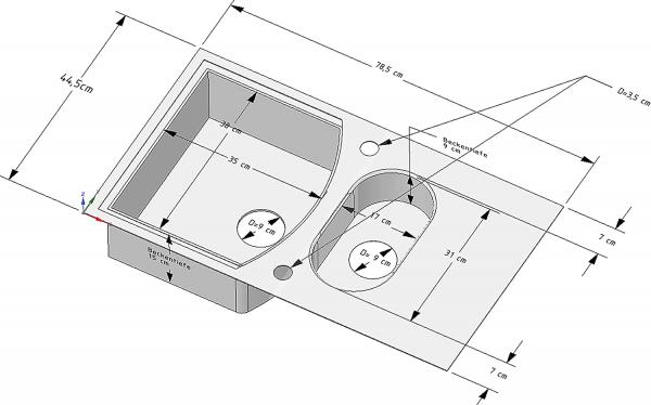 Edelstahl Beckenspüle 1,5 74x44cm