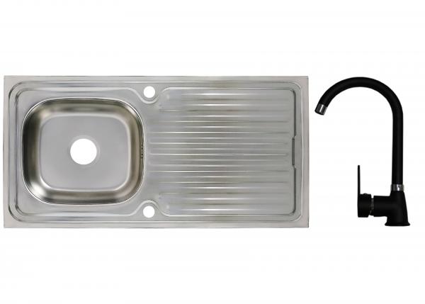 Keton Edelstahl Einbauspüle 100x50 & Blacky Armatur Farbe schwarz