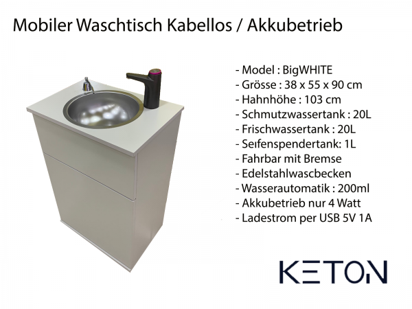 Mobiles Handwaschbecken Biggrey mit Seifenspender Batterie betriebener Wasserhahn Grau