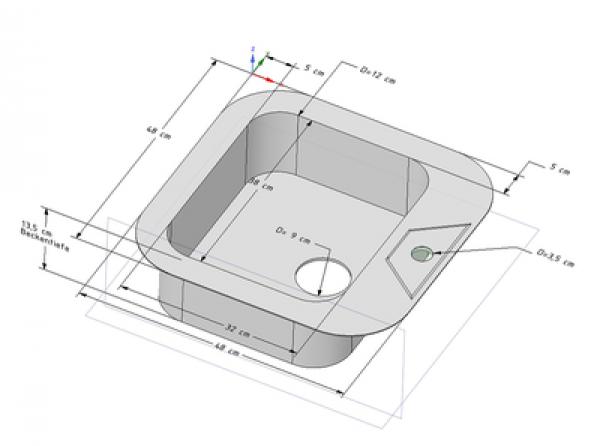 Edelstahl 1 Beckenspüle 48x48cm