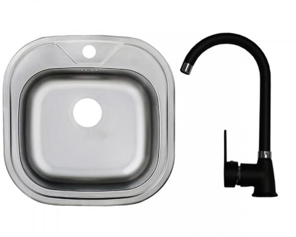 Keton Edelstahl Einbauspüle 48 x 48 Becken & Blacky Armatur Farbe schwarz