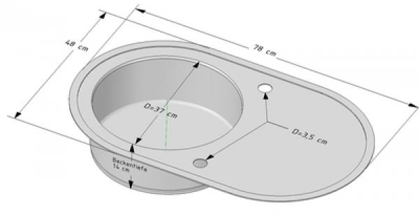 Edelstahl 1 Beckenspüle 78x48cm Oval