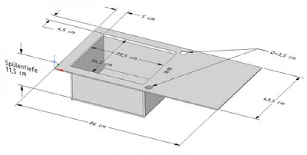 Edelstahl 1 Beckenspüle 86x43,5cm