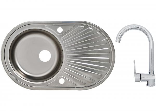 Keton Edelstahl Einbauspüle 78 x 48 cm Oval & Ruby Armatur