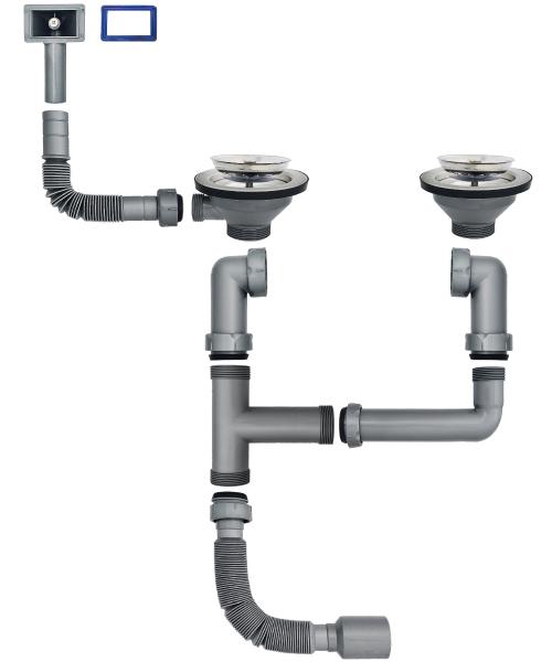 Keton Ablaufgarnitur / Siphon für Spüle mit 2 Becken Komplettset